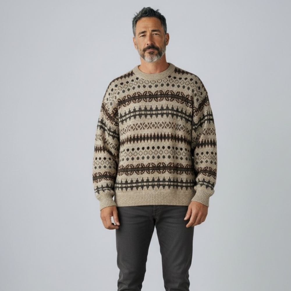 VTG 90s St. John’s Bay Men’s‎ Chunky Knit Geometric Crewneck Sweater Size Large